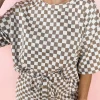 Online Dear-Lover Checkered Top and Short Casual 2pcs Set Brown