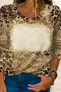 Outlet Dear-Lover Cheetah Bleached Print Long Sleeve T Shirt Brown