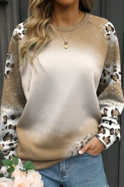 Online Dear-Lover Cheetah Print Round Neck Raglan Sleeve Sweatshirt Brown