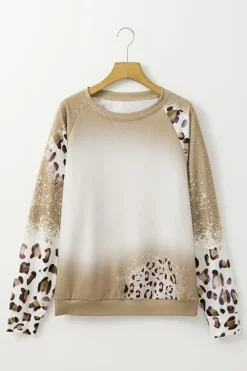 Online Dear-Lover Cheetah Print Round Neck Raglan Sleeve Sweatshirt Brown
