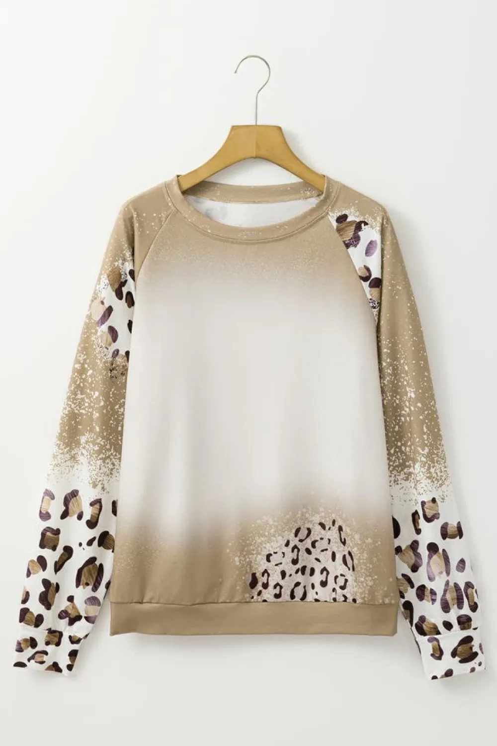 Online Dear-Lover Cheetah Print Round Neck Raglan Sleeve Sweatshirt Brown