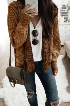 Outlet Dear-Lover Chunky Waffle Knit Oversized Collar Cardigan Brown