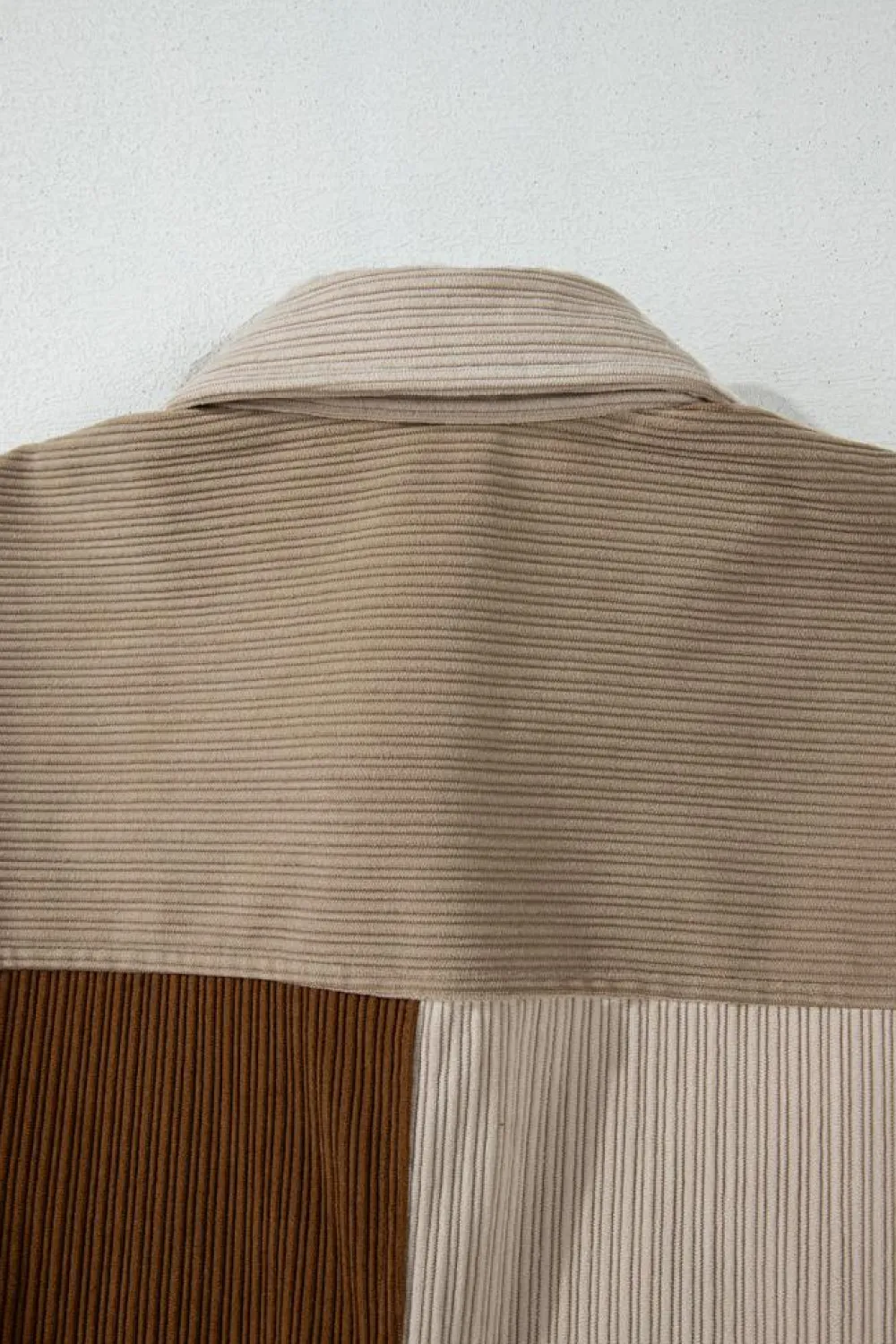 Clearance Dear-Lover Color Block Chest Pockets Buttoned Corduroy Shacket Brown