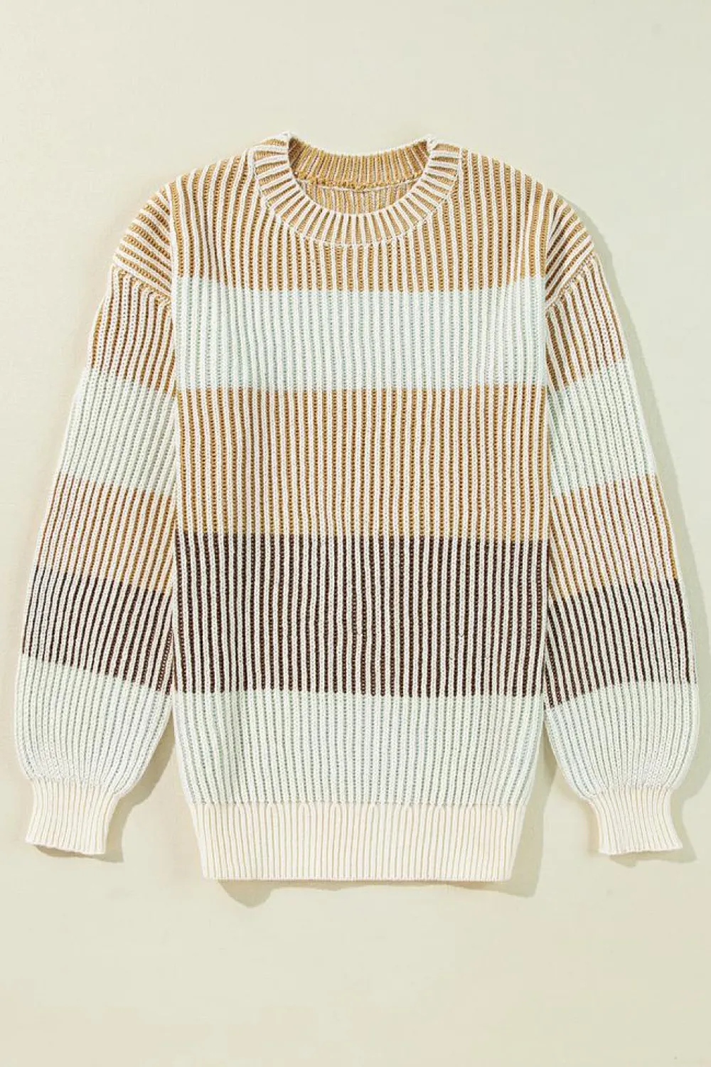 Outlet Dear-Lover Colorblock Textured Knit Bubble Sleeve Sweater Brown