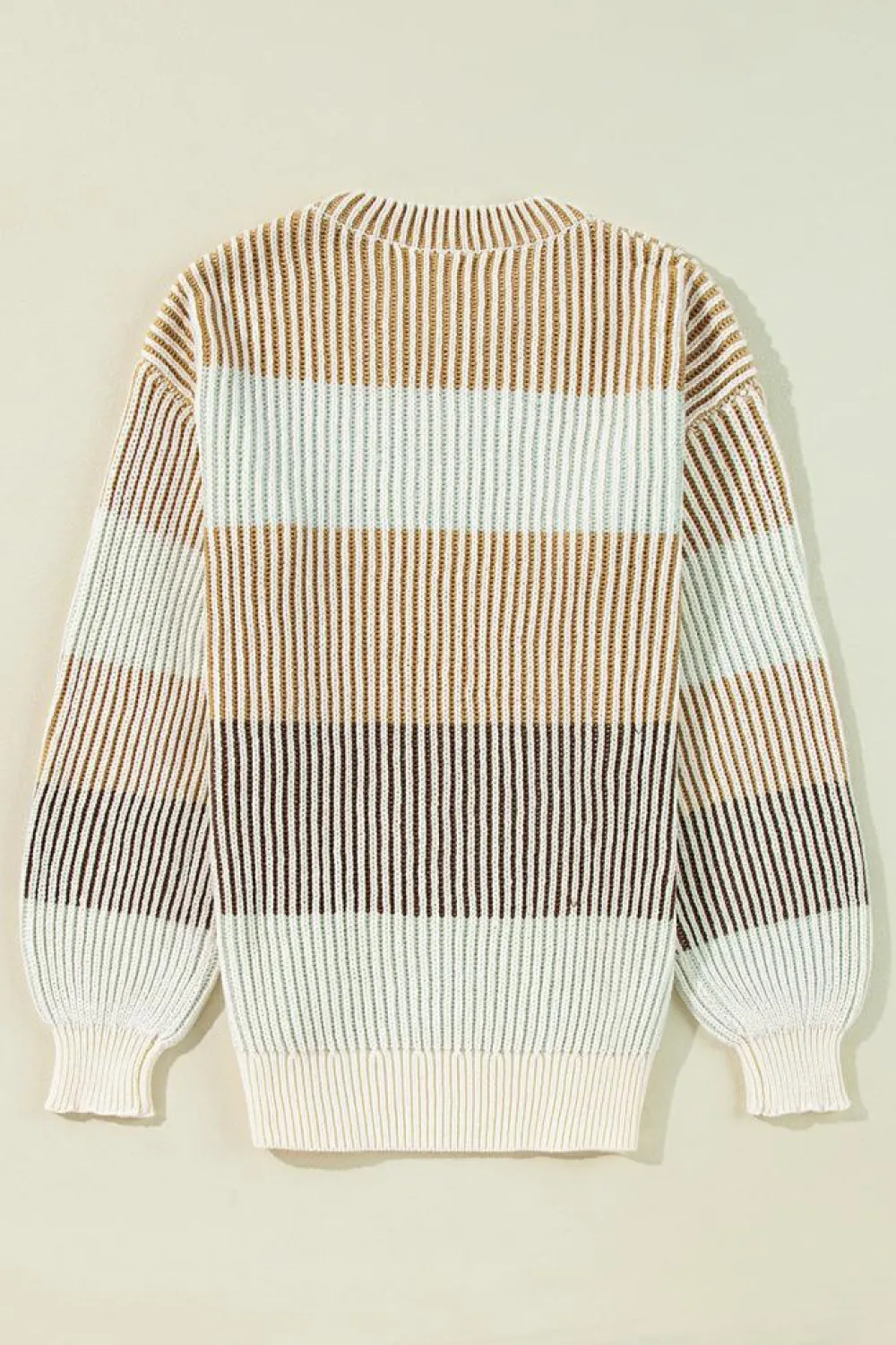 Outlet Dear-Lover Colorblock Textured Knit Bubble Sleeve Sweater Brown