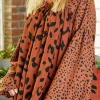 Fashion Dear-Lover Contrast Leopard Print Bubble Sleeve Blouse Brown