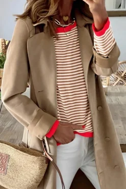 Online Dear-Lover Contrast Trimmed Striped Drop Shoulder Sweater Brown