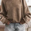 Best Dear-Lover Drop Shoulder Crew Neck Pullover Sweatshirt Brown