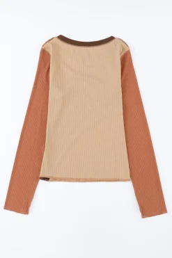New Dear-Lover Expose Seam Color Block Ribbed Knit Top Brown
