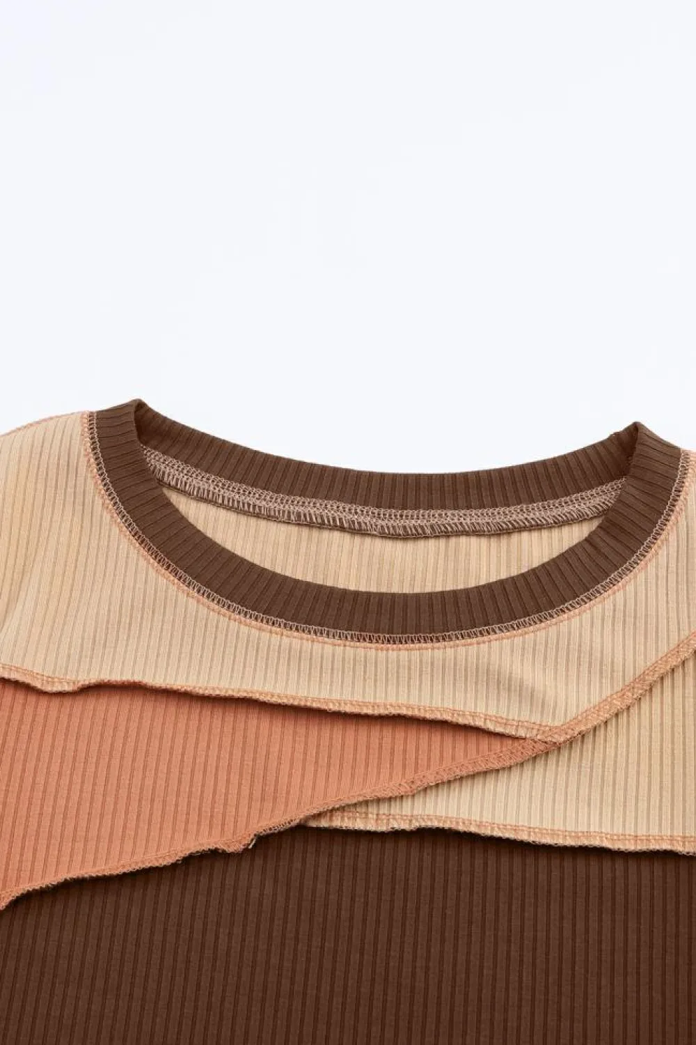 New Dear-Lover Expose Seam Color Block Ribbed Knit Top Brown