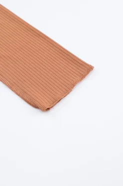 New Dear-Lover Expose Seam Color Block Ribbed Knit Top Brown