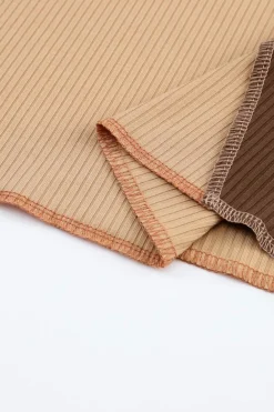 New Dear-Lover Expose Seam Color Block Ribbed Knit Top Brown