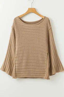 Hot Dear-Lover Exposed Seam Ribbed Knit Dolman Top Brown