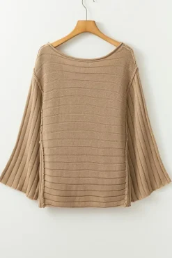 Hot Dear-Lover Exposed Seam Ribbed Knit Dolman Top Brown
