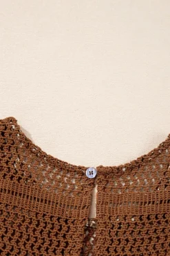 Discount Dear-Lover Eyelet Knit Yoke Patchwork Printed Flowy Fit Tank Top Brown