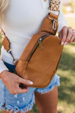 Discount Dear-Lover Faux Leather Zipped Crossbody Chest Bag Brown