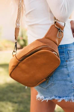 Discount Dear-Lover Faux Leather Zipped Crossbody Chest Bag Brown