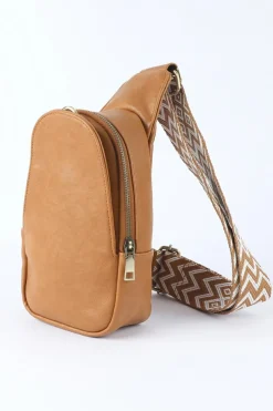 Discount Dear-Lover Faux Leather Zipped Crossbody Chest Bag Brown