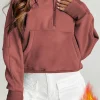 Online Dear-Lover Fleece Lined Zip Up Stand Collar Thumbhole Sleeve Sweatshirt Brown