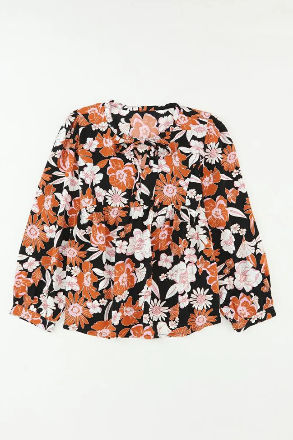Discount Dear-Lover Floral Print 3/4 Sleeve Babydoll Blouse Brown