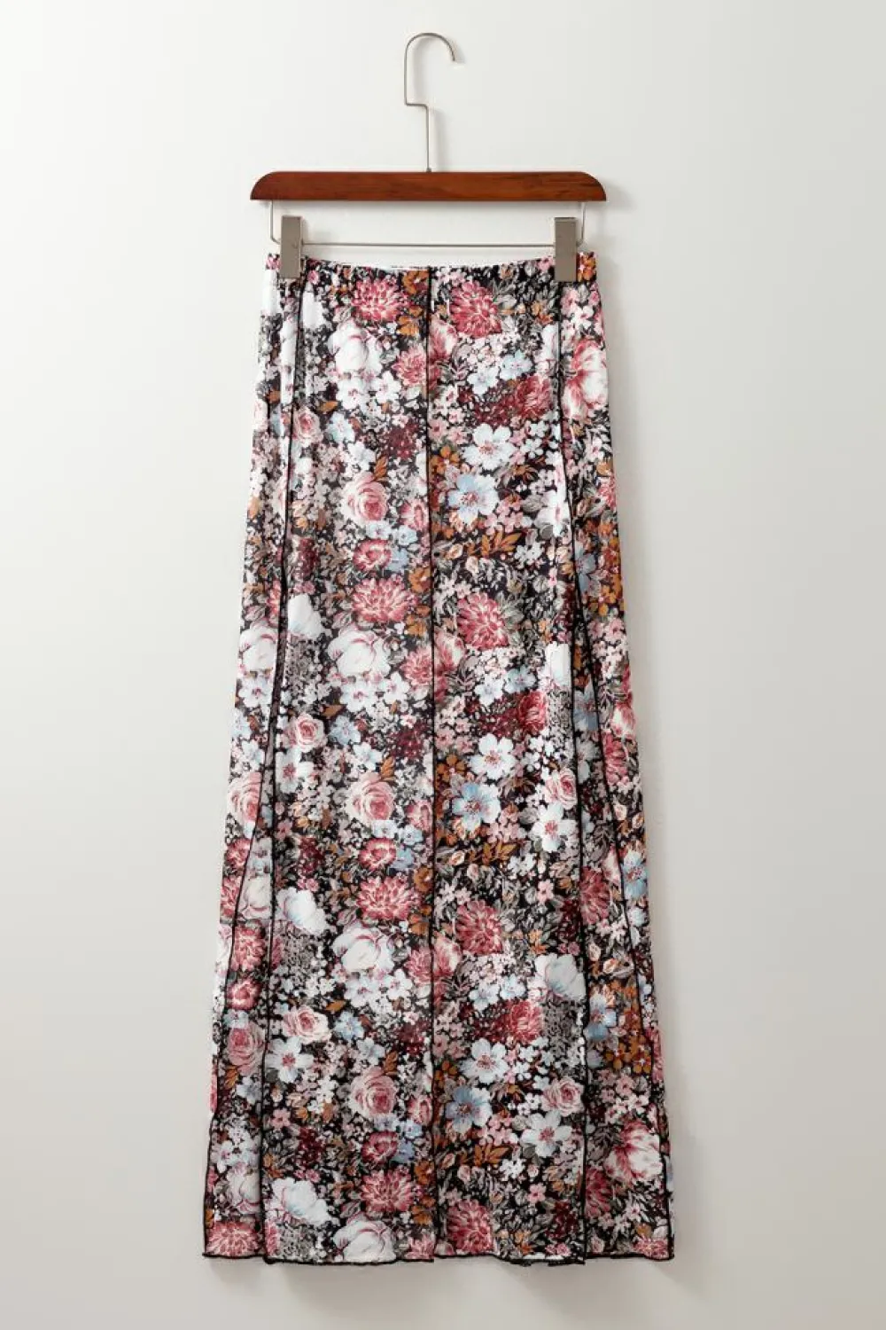 Fashion Dear-Lover Floral Print High Waist Maxi Skirt Brown