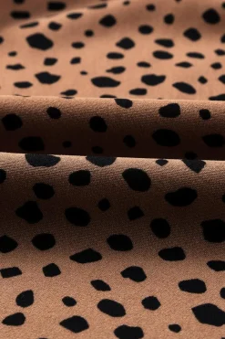Clearance Dear-Lover Frilled Neck 3/4 Sleeves Cheetah Blouse Brown