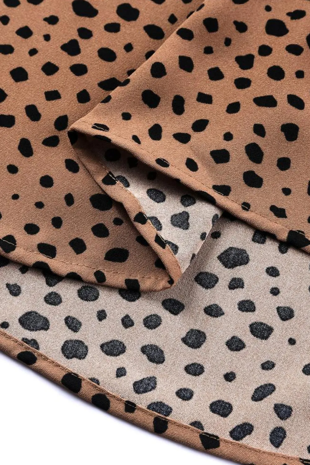 Clearance Dear-Lover Frilled Neck 3/4 Sleeves Cheetah Blouse Brown