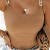 Fashion Dear-Lover Gold Chain Straps Rib Knit Tank Top Brown