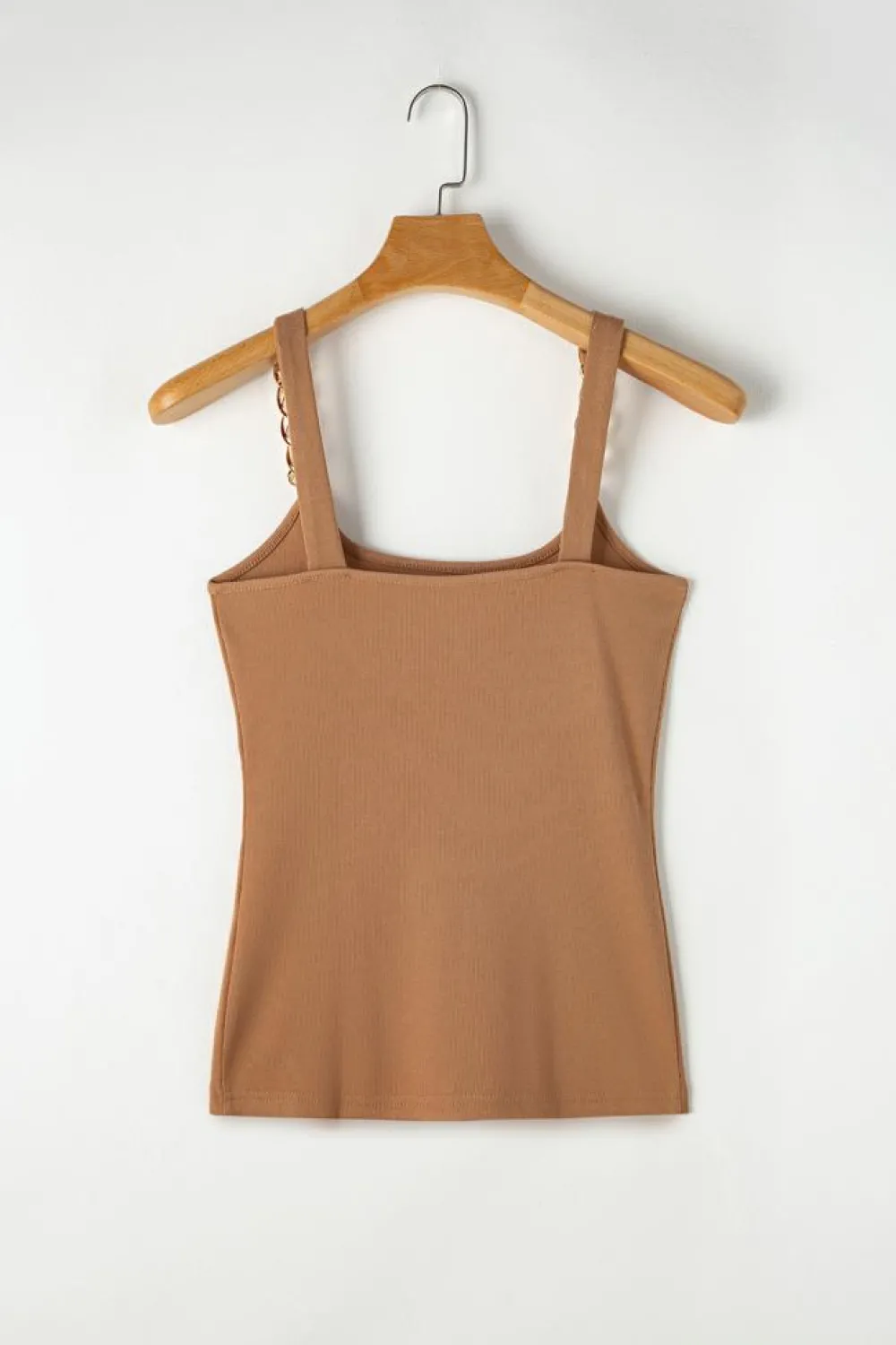 Fashion Dear-Lover Gold Chain Straps Rib Knit Tank Top Brown