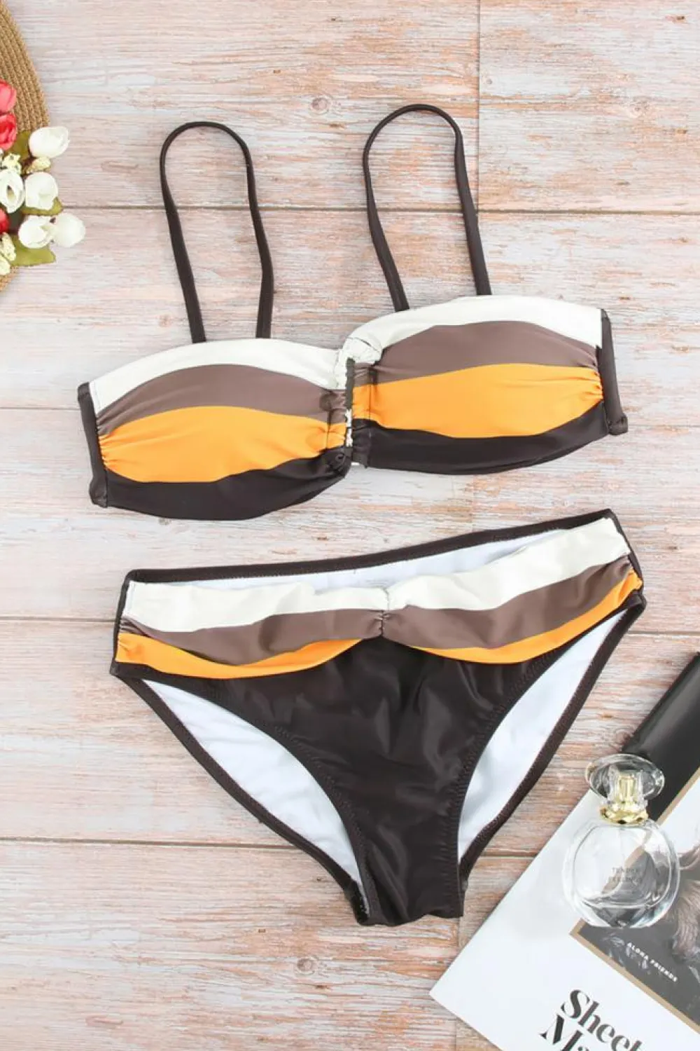 Discount Dear-Lover Gradient Color Block Push Up Bikini Swimwear Brown