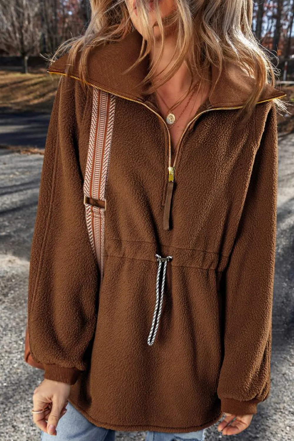 Outlet Dear-Lover Half Zip Fleece Pullover Sweatshirt Brown