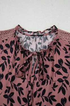 Best Dear-Lover Leaf Print Lace-up V Neck Crinckled Tank Top Brown