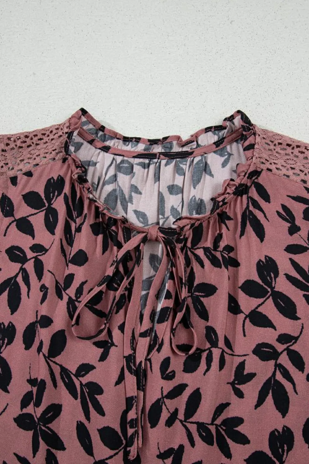 Best Dear-Lover Leaf Print Lace-up V Neck Crinckled Tank Top Brown
