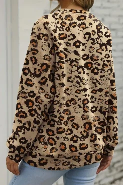 Sale Dear-Lover Leopard Bleached Raglan Sleeve Pullover Sweatshirt Brown