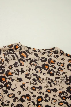 Sale Dear-Lover Leopard Bleached Raglan Sleeve Pullover Sweatshirt Brown