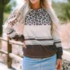 New Dear-Lover Leopard Color Block Crewneck Long Sleeve Top Brown