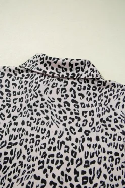 Best Dear-Lover Leopard Half Zipper Collared Ruffled Sleeve Top and Short Set Brown