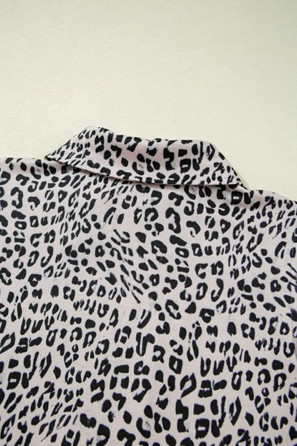 Best Dear-Lover Leopard Half Zipper Collared Ruffled Sleeve Top and Short Set Brown