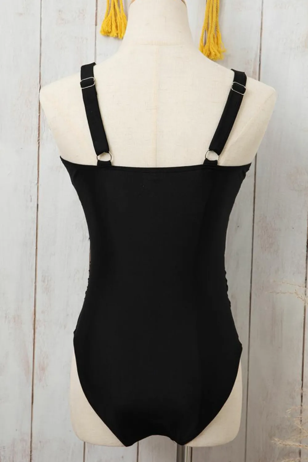 Fashion Dear-Lover Leopard Mesh Insert V Neck High Waist Monokini Brown