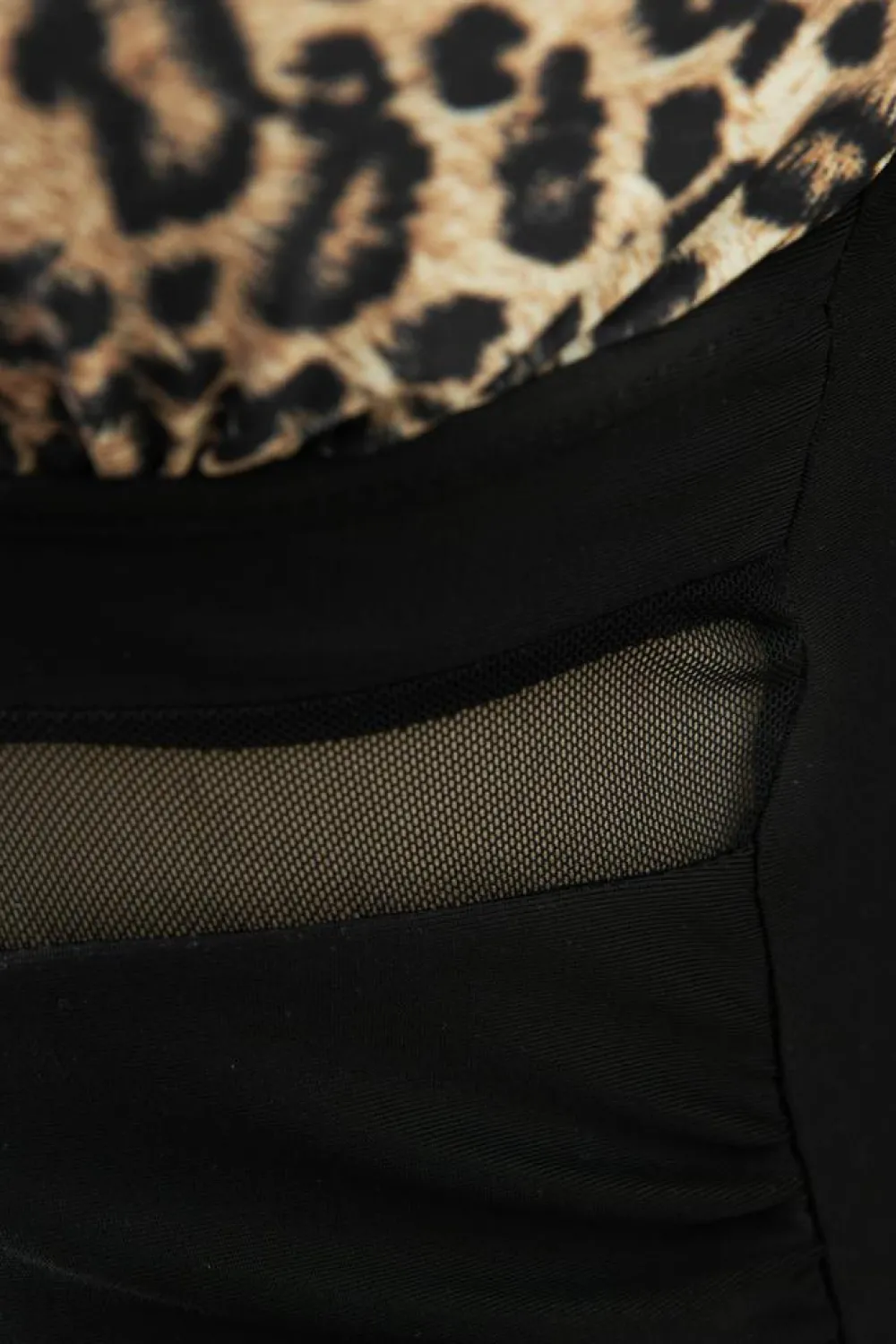Fashion Dear-Lover Leopard Mesh Insert V Neck High Waist Monokini Brown