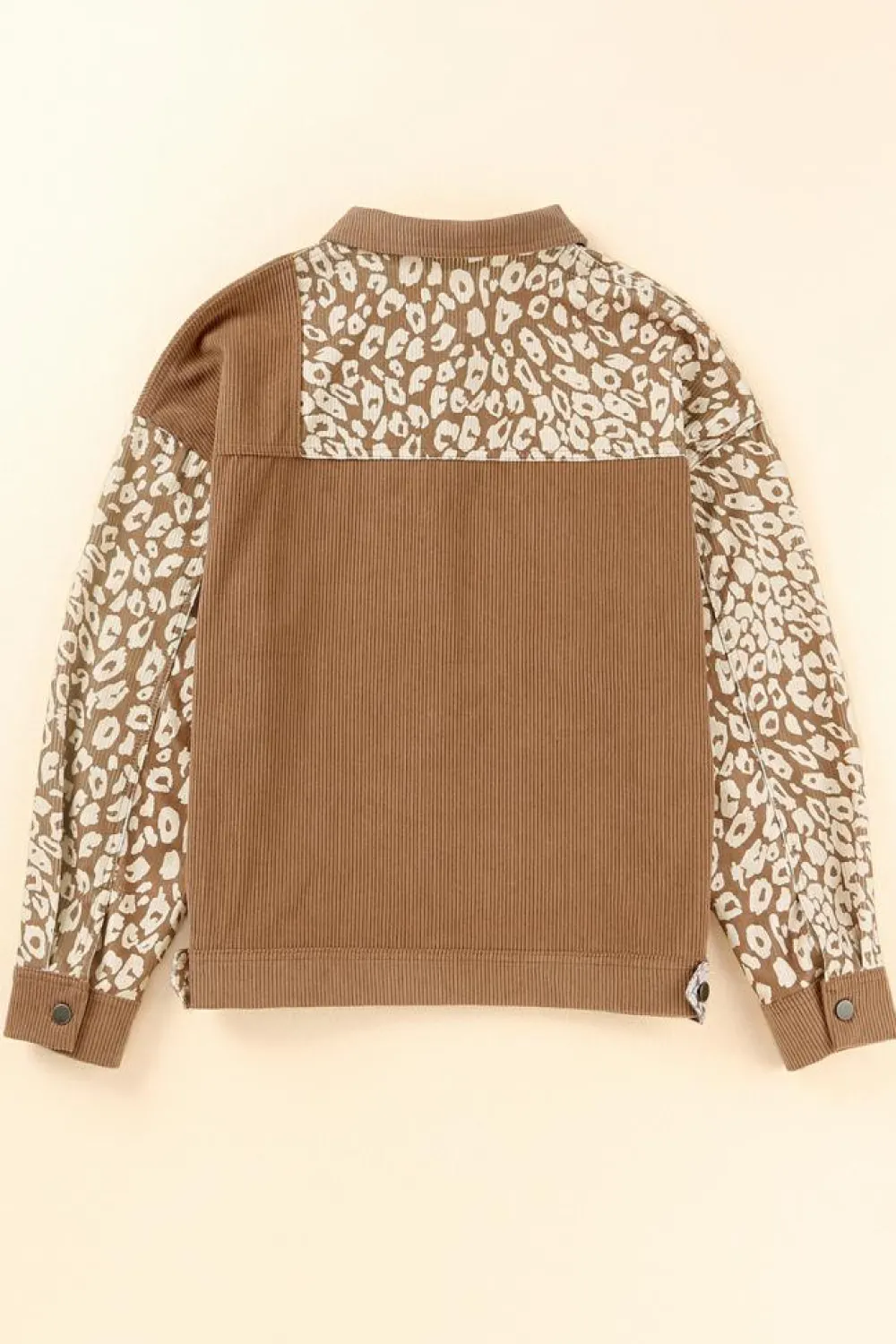 Hot Dear-Lover Leopard Print Corduroy Long Sleeve Jacket Brown
