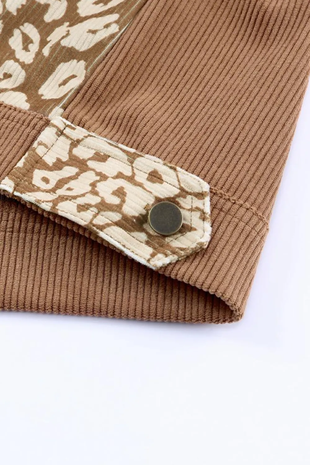 Hot Dear-Lover Leopard Print Corduroy Long Sleeve Jacket Brown