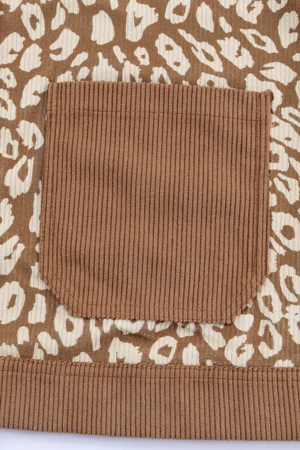 Hot Dear-Lover Leopard Print Corduroy Long Sleeve Jacket Brown