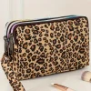 Online Dear-Lover Leopard Print PU Leather Wristlet Zipper Makeup Bag Brown