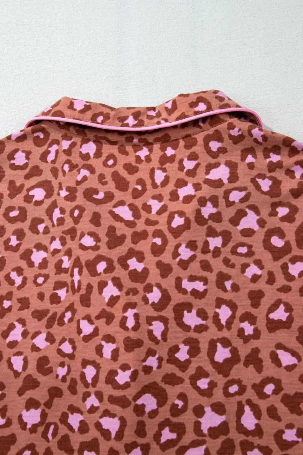 Fashion Dear-Lover Leopard Print Short Sleeve Shirt and Pants Pajamas Set Brown
