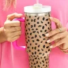 Best Dear-Lover Leopard Printed Handled Cup with Straw 40oz Brown