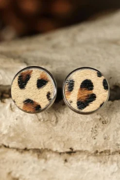Hot Dear-Lover Leopard Studded Earrings Brown