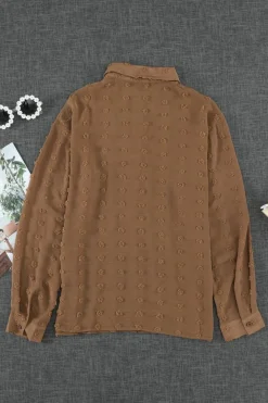 New Dear-Lover Long Sleeve Button Fuzzy Polka Dot Shirt Brown