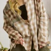 Clearance Dear-Lover Multi Plaid Patchwork Raw Edge Casual Shirt Brown