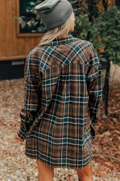 Hot Dear-Lover Plaid Print Chest Pockets Buttoned Shirt Jacket Brown